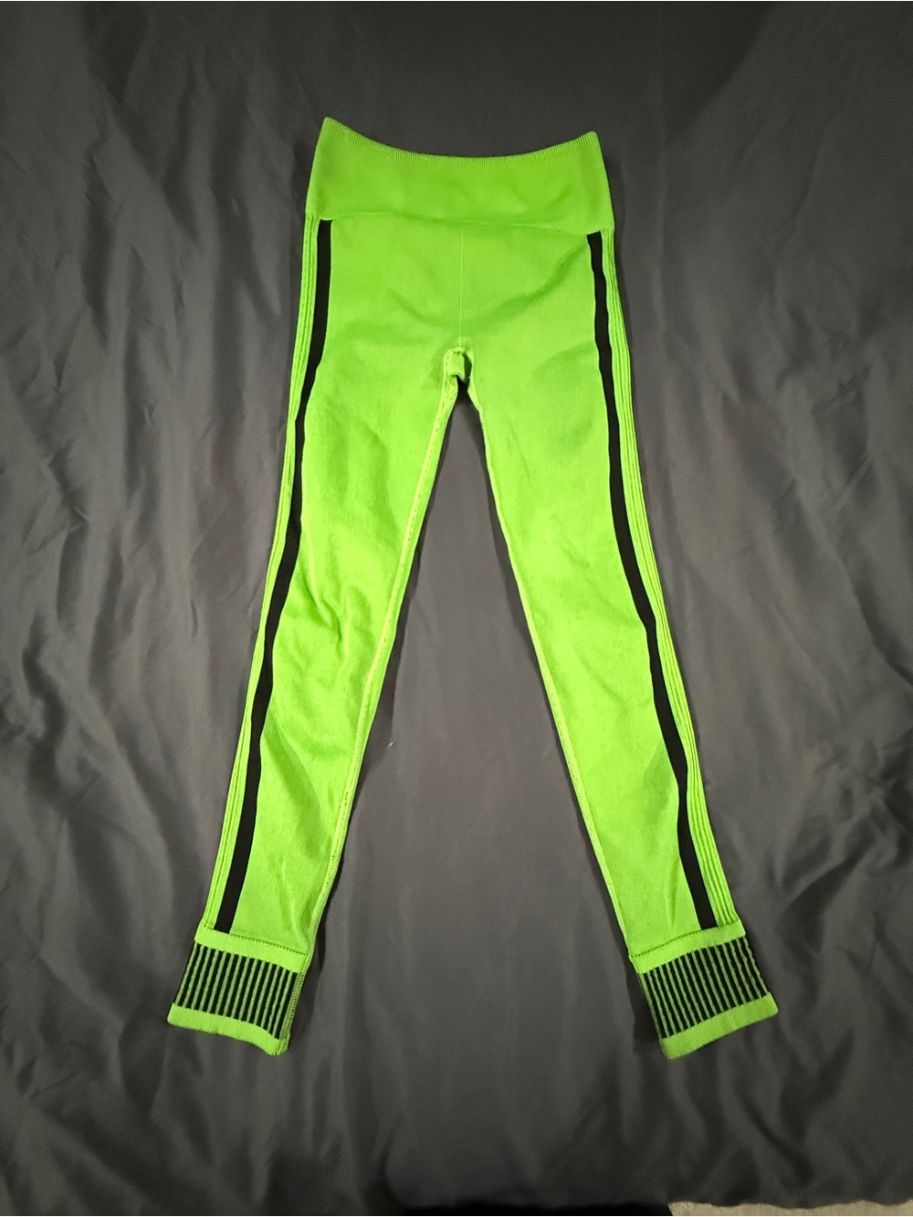 Fabletics Neon Lime Leggings with Black Side Panels